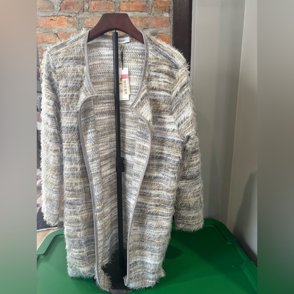Calvin Klein Gray and Cream Women's Cardigan